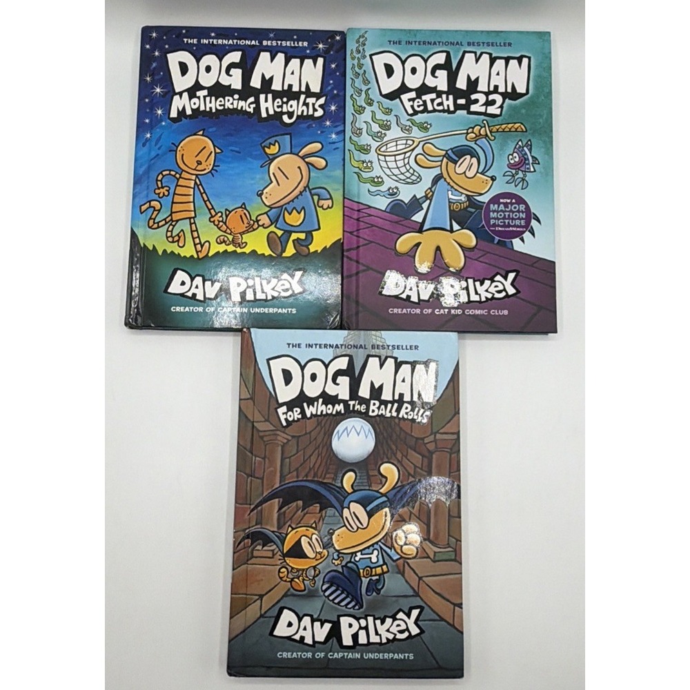 Dog Man Dav Pilkey Hard Cover Book Set of 3 Graphic Novel Books.